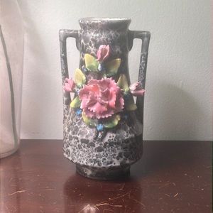 Unique Vintage Porcelain German Bud Vase with Speckled Design & Applied Flowers